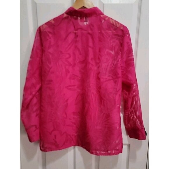 Chico’s Size 1 (M/8) Pink Button Front Sheer Blouse LS Floral Burnout Shirt - Picture 7 of 11
